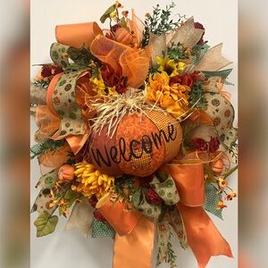 Pumpkin, fall wreath, handmade decor, front door decor